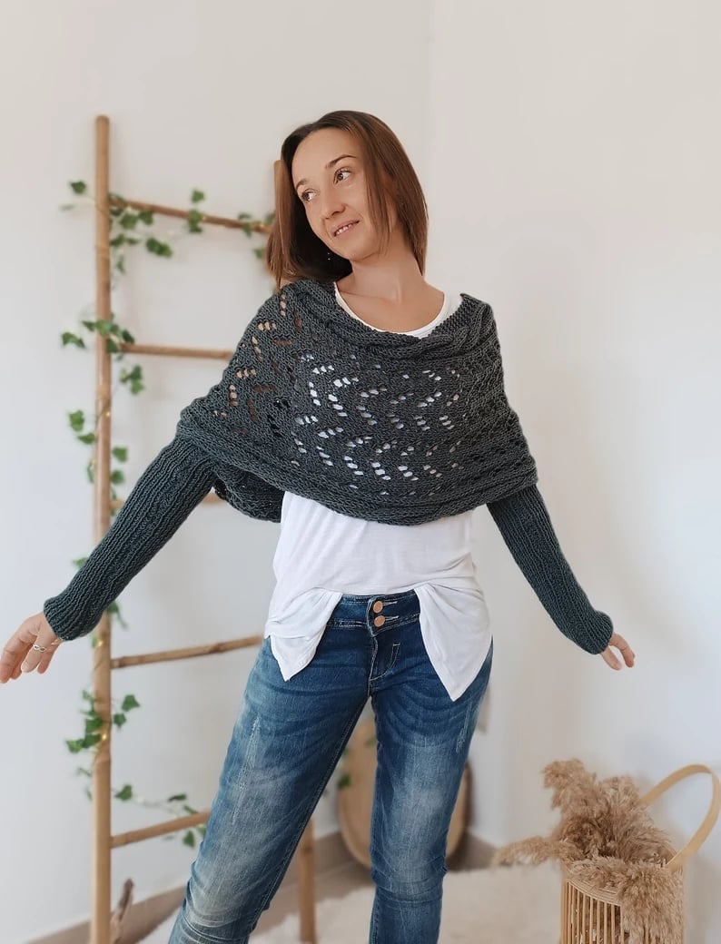 Xandrae | Écharpe Pull Tricotée Stylée Femme avec Manches