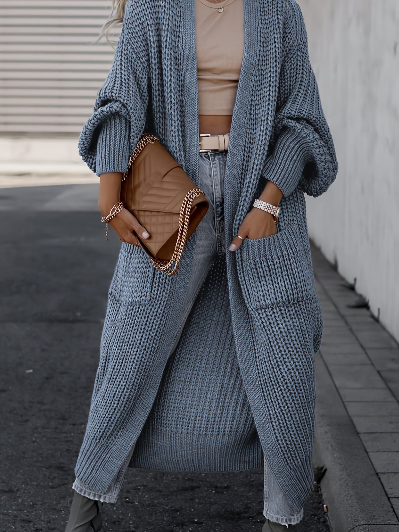 Bernadine | Cardigan Long Ouvert en Tricot avec Poches pour Femme