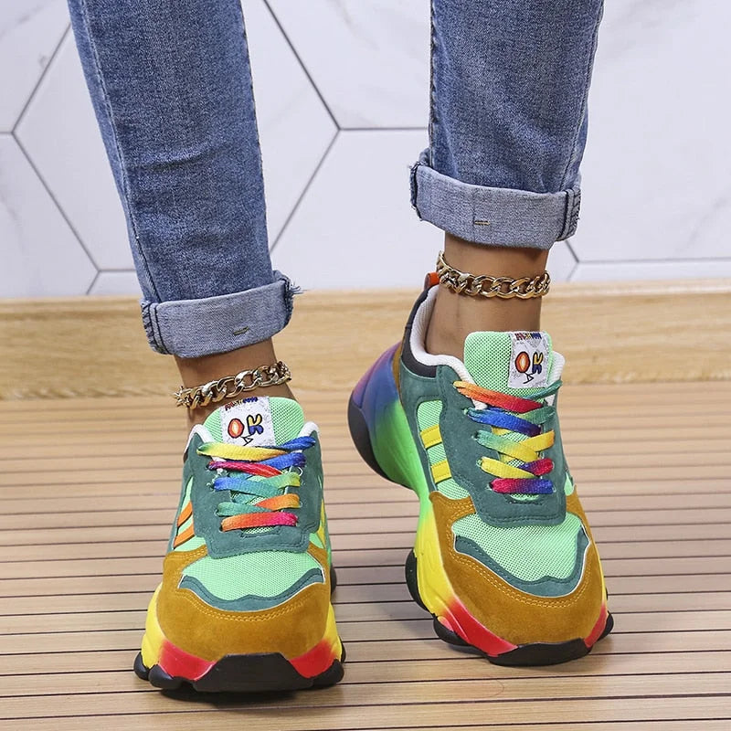 Esmérie | Sneakers Orthopédiques Multicolores à Lacets et Plateforme