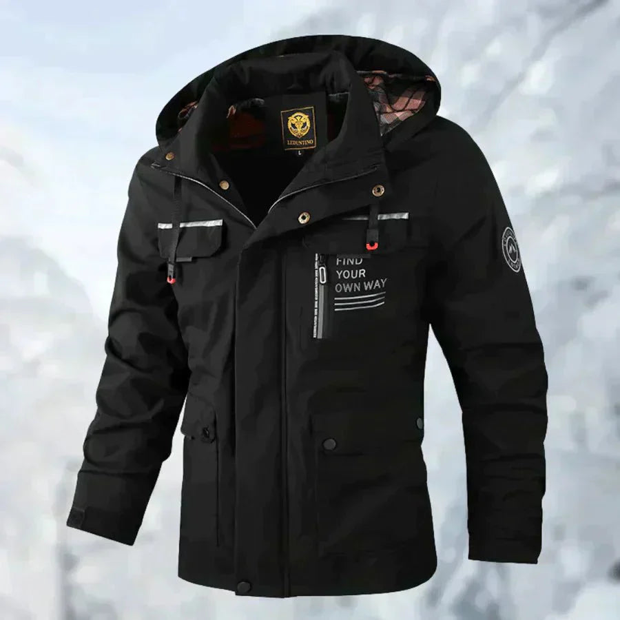 Irénée | Veste Outdoor Homme à Capuche avec Cordon de Serrage, Imperméable et Poches Multiples