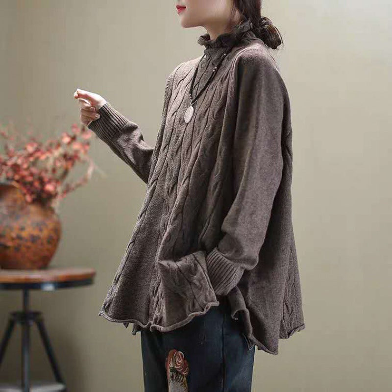 Nephélie | Pull Femme Col Roulé en Tissu Texturé et Coupe Ample