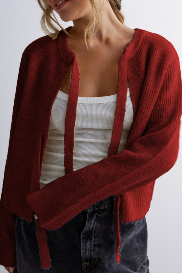 Orphélie | Cardigan en tricot à couleur unie avec fermeture à deux liens pour femme