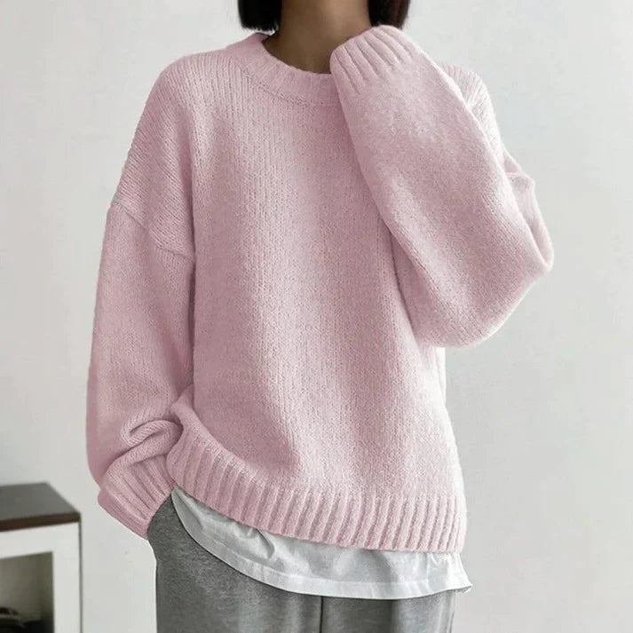 Ninon | Pull Tricoté à Col Rond et Coupe Ample pour Femme – Couleur Rose