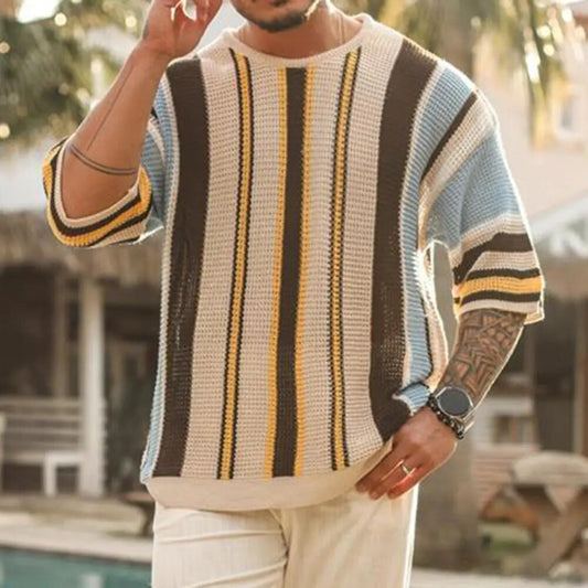 Elodoro | Pull Tricoté pour Homme à Rayures et Blocs de Couleur