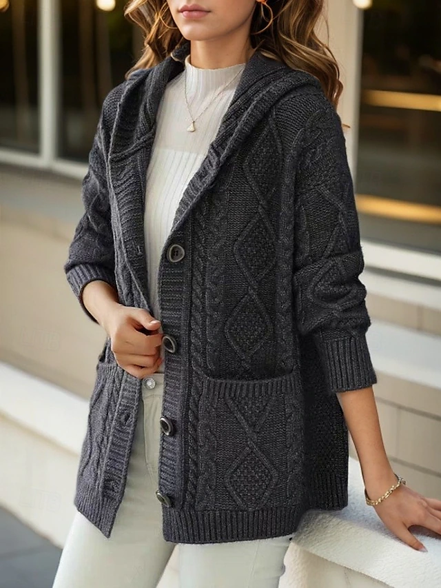 Capucine | Cardigan à Capuche Boutonné Femme - Tissu Texturé avec Grandes Poches