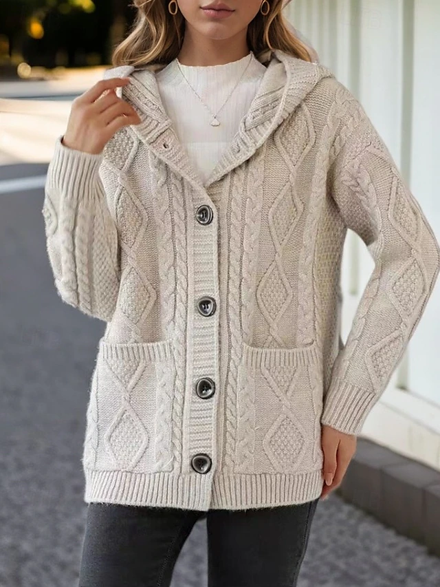 Capucine | Cardigan à Capuche Boutonné Femme - Tissu Texturé avec Grandes Poches