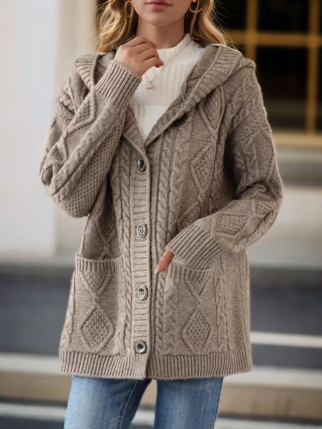 Capucine | Cardigan à Capuche Boutonné Femme - Tissu Texturé avec Grandes Poches