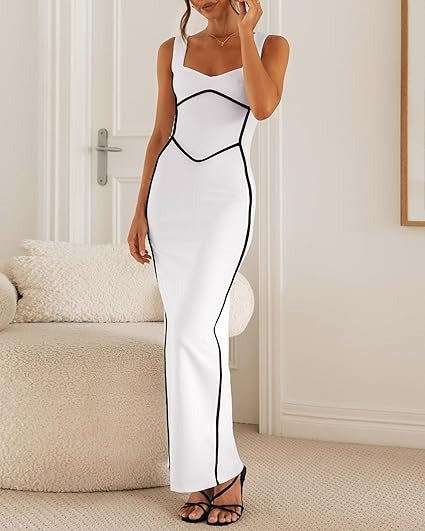 Flavie | Robe Maxi Bodycon à Encolure Carrée et Sans Manches