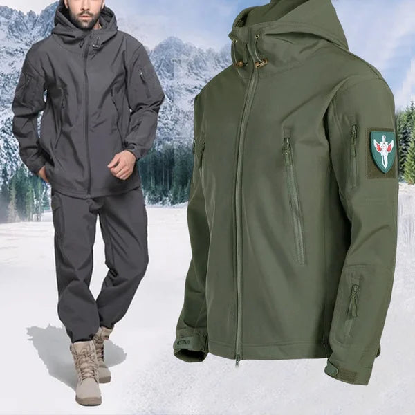 Cyril | Veste tactique homme à capuche zippée et col montant, imperméable avec poches multiples