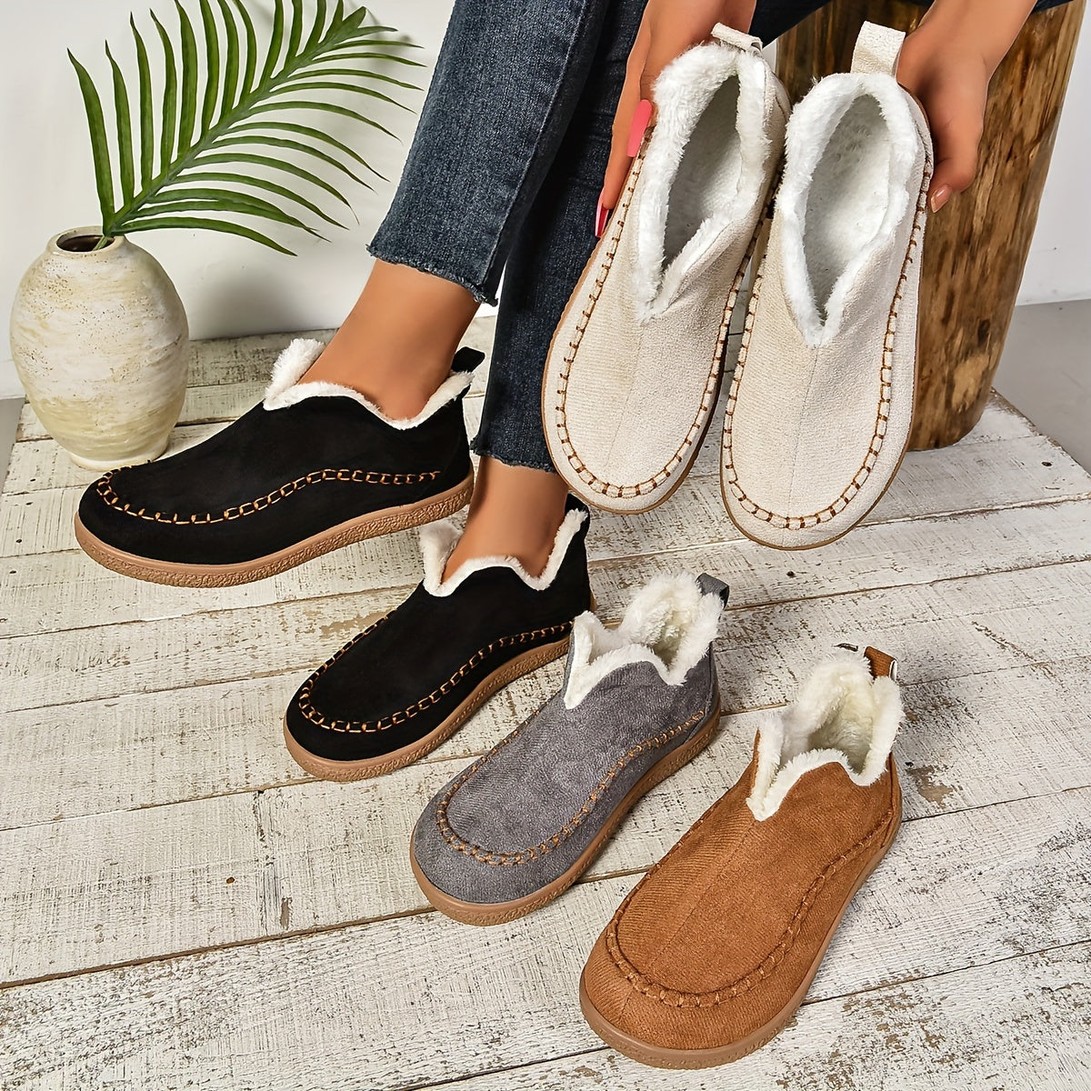 Rosilda | Mocassins Confort Femme Doublés Polaire Plat et Chic