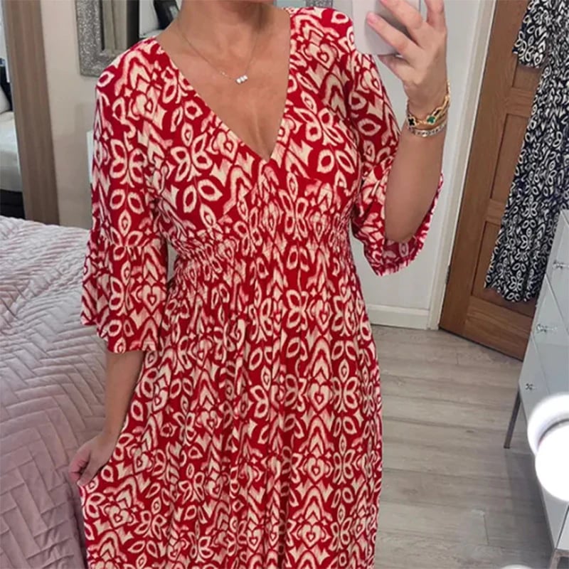 Inelin | Robe Bohémienne à Décolleté en V Profond et Imprimé Floral pour Femme