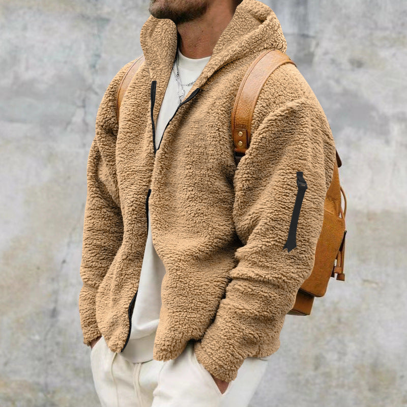 Léonard | Veste Homme à Capuche et Fermeture Zippée en Fleece Doux, Chaude et Pratique avec Poches Latérales