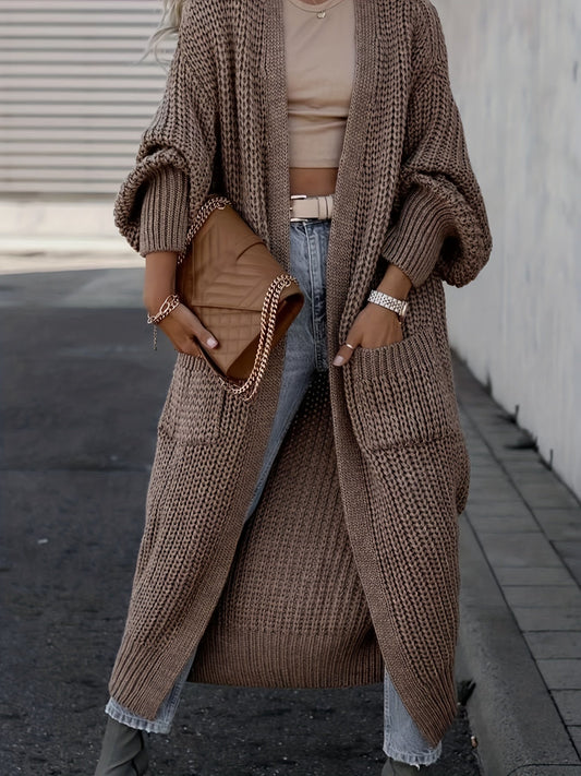 Bernadine | Cardigan Long Ouvert en Tricot avec Poches pour Femme