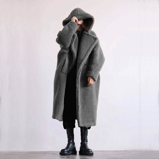 Vénéline | Long Teddy Coat Femme Doublé à Col Revers et Capuche