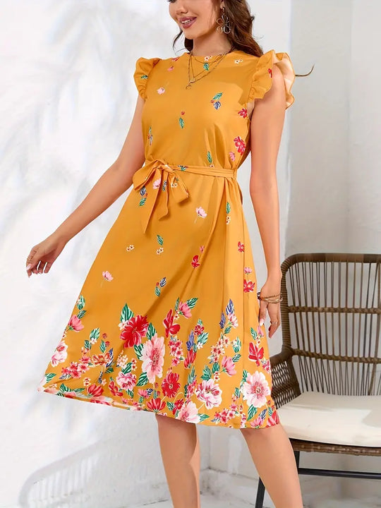 Floraly | Robe Courte Florale Élégante avec Manches à Volants