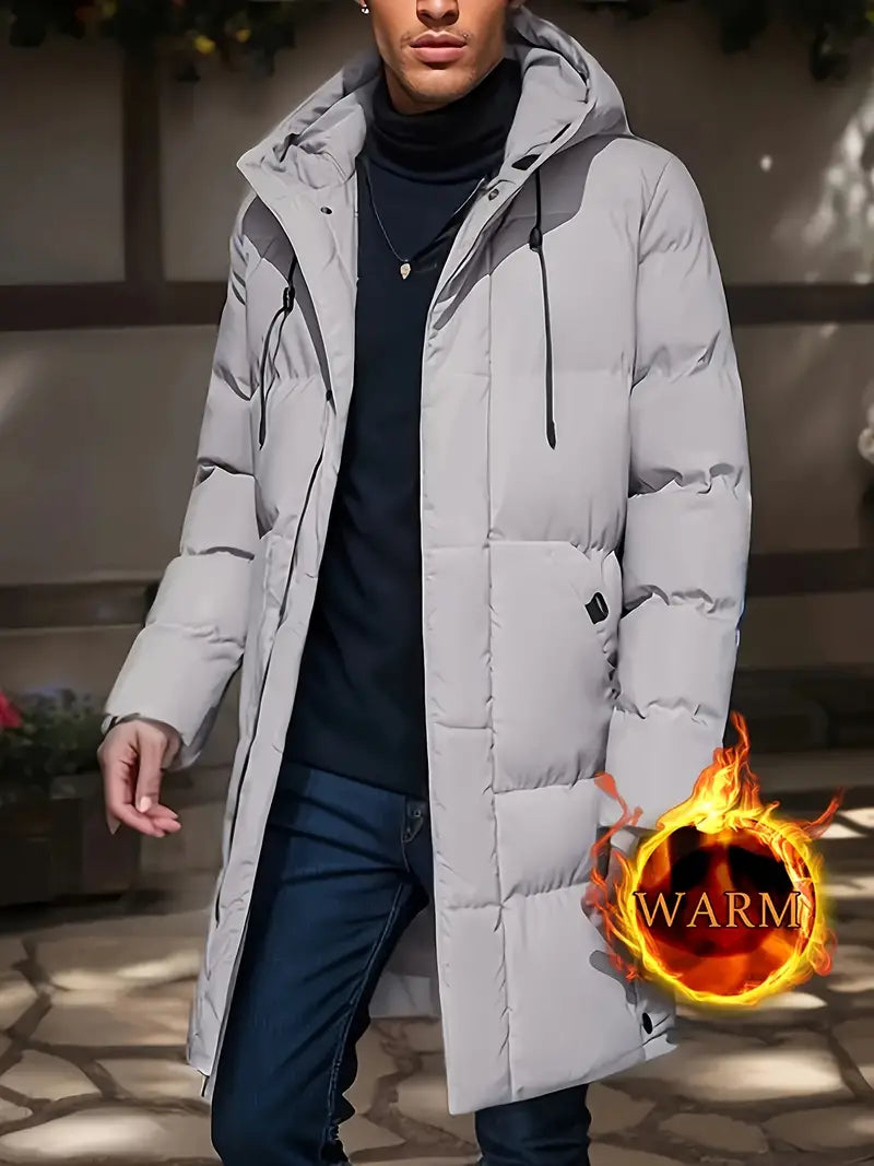 Cassien | Manteau Long d'Hiver à Capuche avec Cordon de Serrage, Coupe Moderne et Isolant