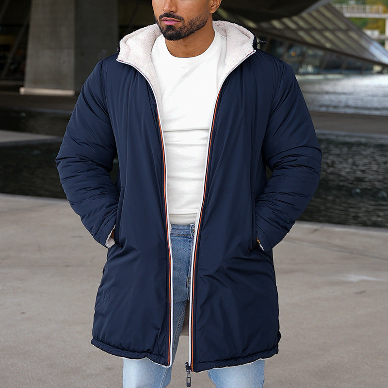 Aristide | Manteau Long Réversible à Capuche avec Fermeture Éclair Complète et Poches Latérales pour Homme