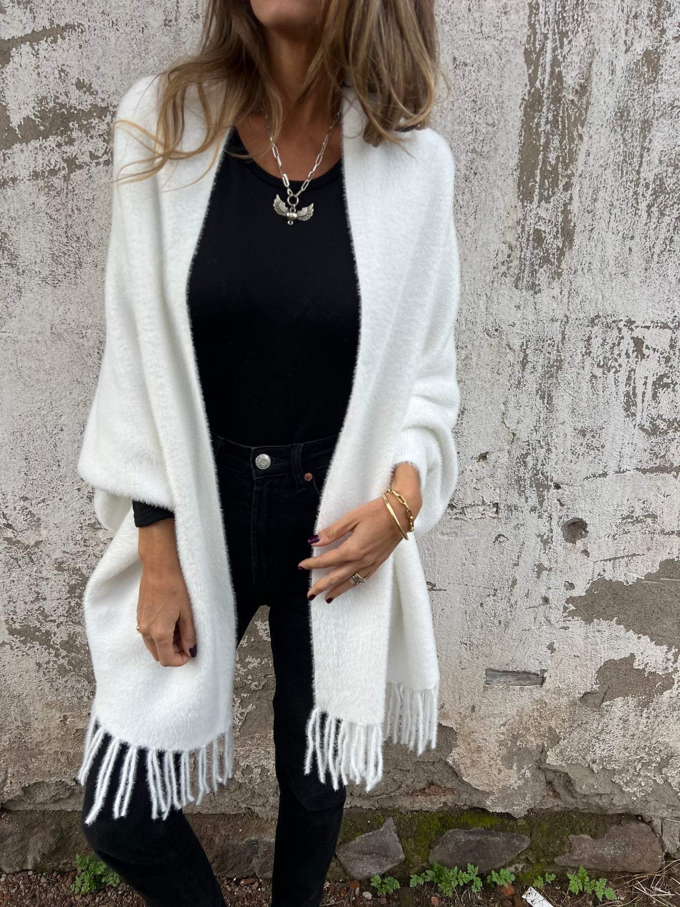 Wendrine | Cardigan Long en Peluche Douce à Franges Ouvert pour Femmes