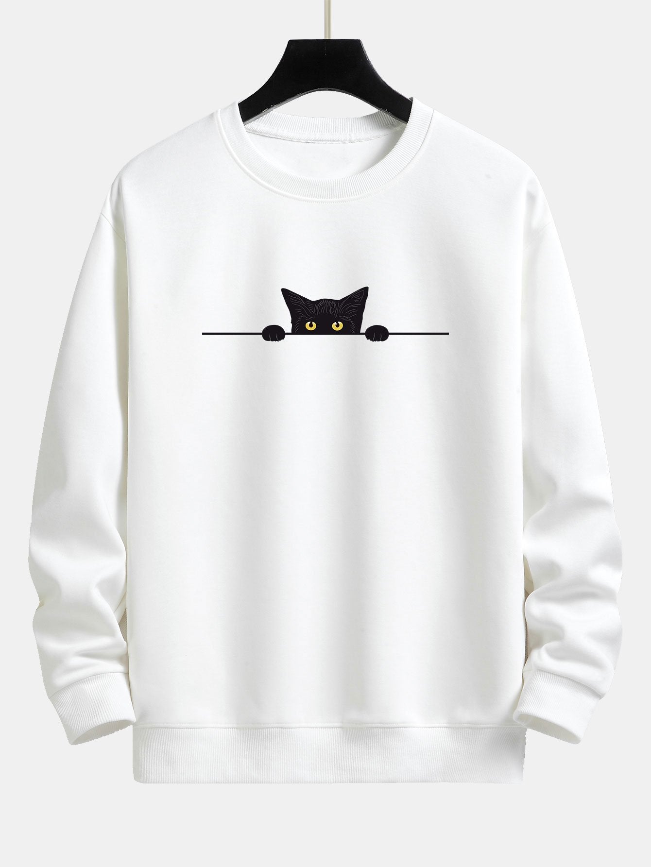 Momi | Sweat-shirt unisexe imprimé chat noir – Confort décontracté