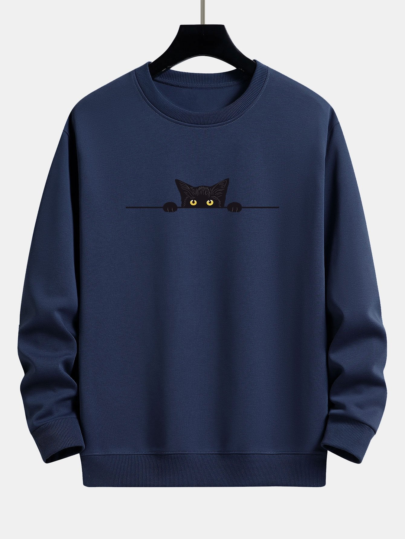 Momi | Sweat-shirt unisexe imprimé chat noir – Confort décontracté