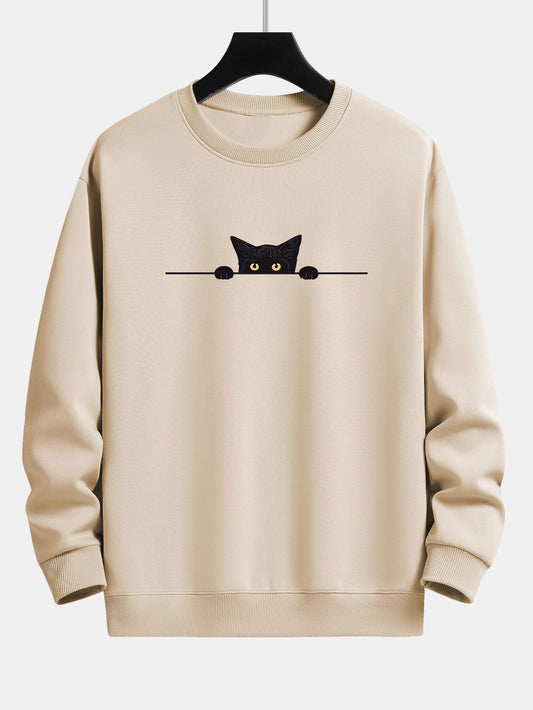 Momi | Sweat-shirt unisexe imprimé chat noir – Confort décontracté