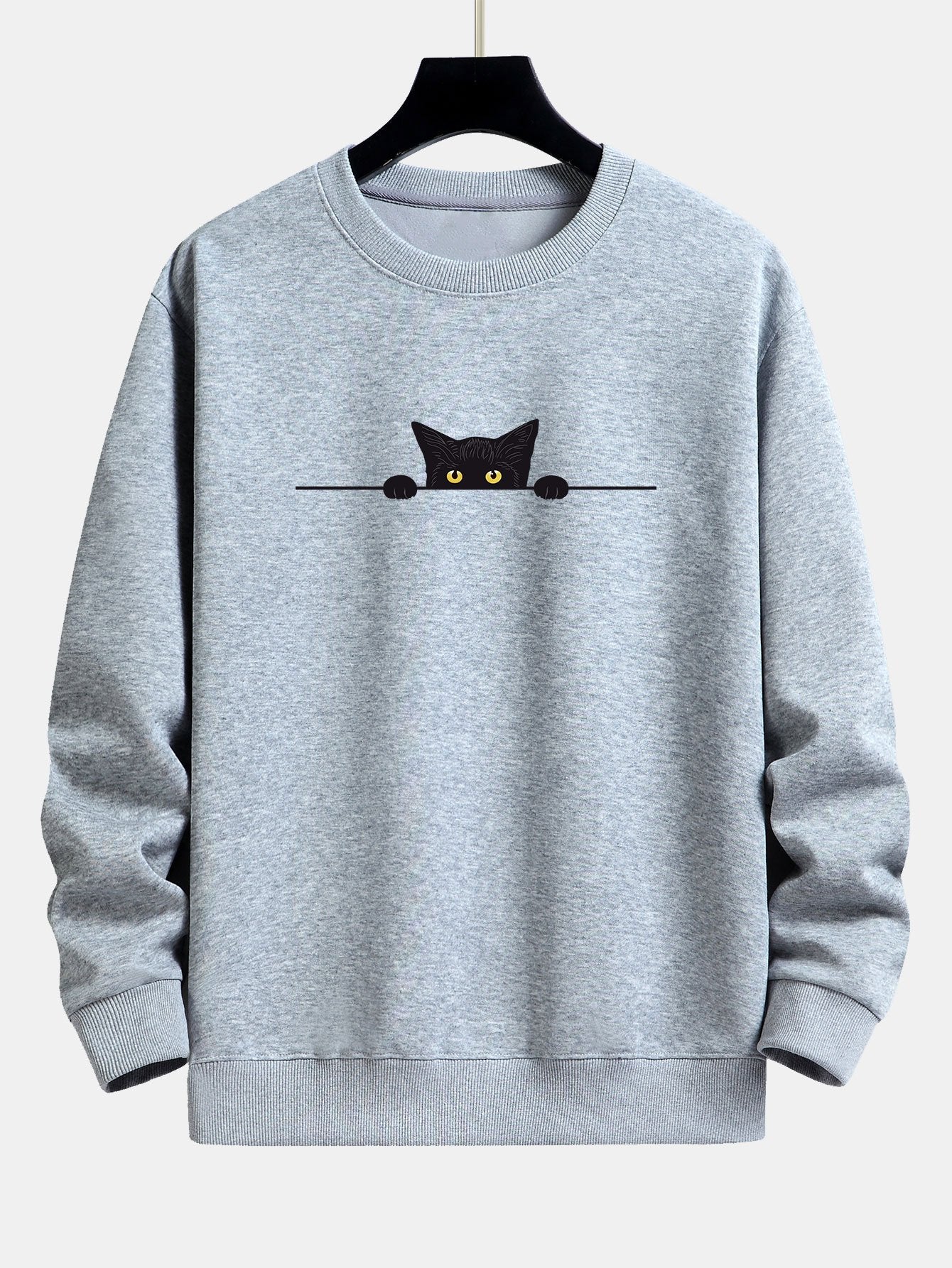 Momi | Sweat-shirt unisexe imprimé chat noir – Confort décontracté