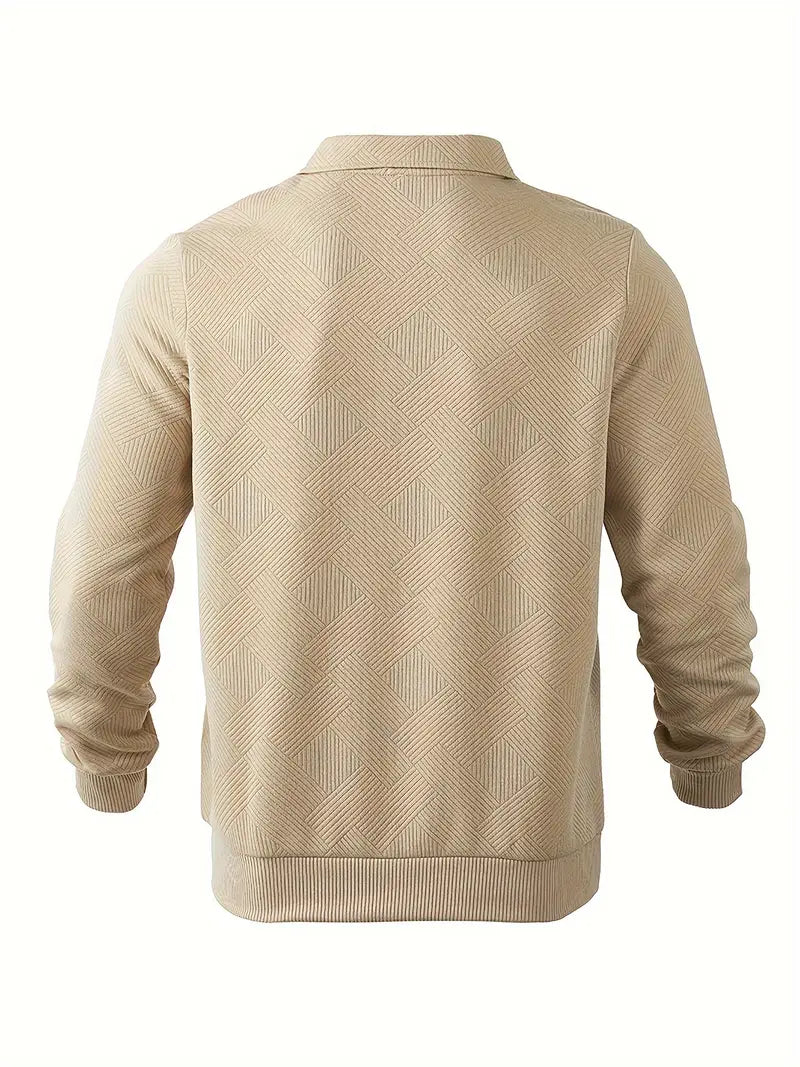 Léo | Pull Homme à Col Polo Zippé en Couleur Unie, Tissu Texturé Épais