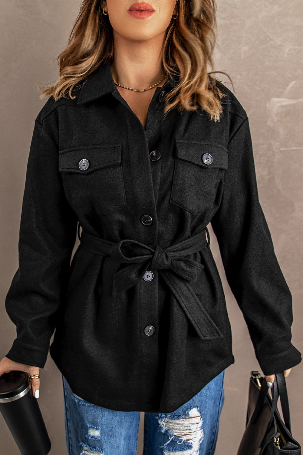 Rosamée | Manteau Ceinturé à Col Revers pour Femme avec Boutons et Poches