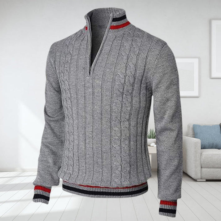 Ézéchias | Pull classique pour homme à col montant zippé avec motif en maille torsadée