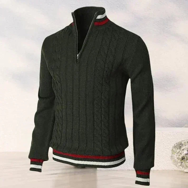 Ézéchias | Pull classique pour homme à col montant zippé avec motif en maille torsadée