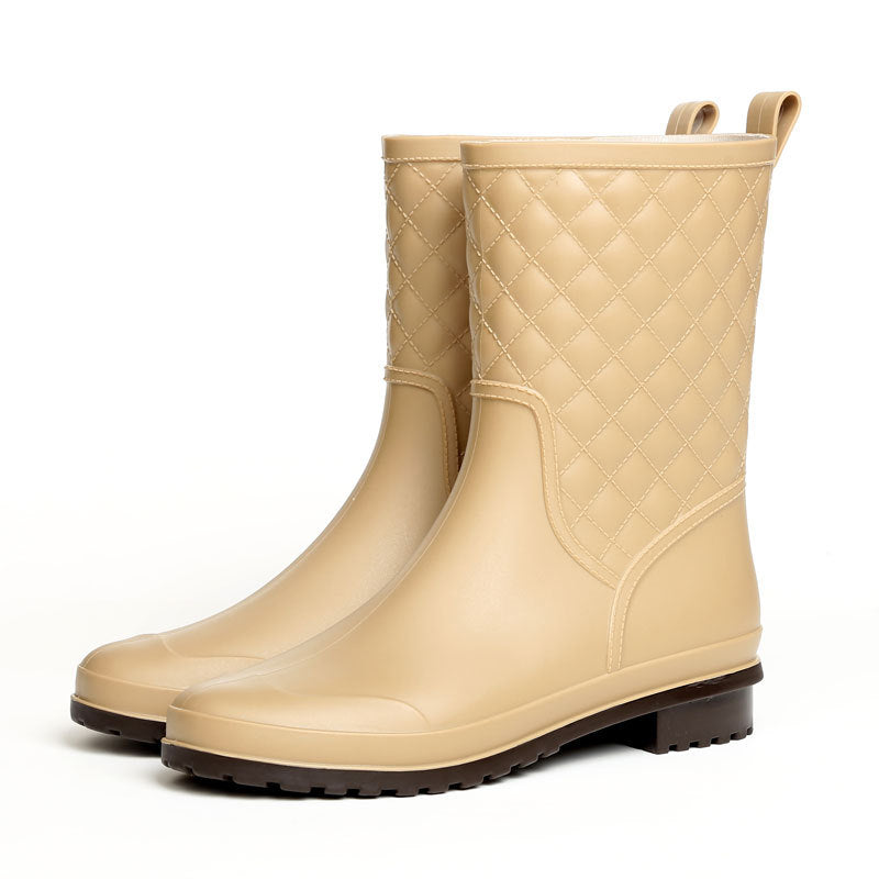 Zanessa | Bottes de Pluie en Caoutchouc Imperméables à Motif Carreaux, Mi-Mollet, Antidérapantes