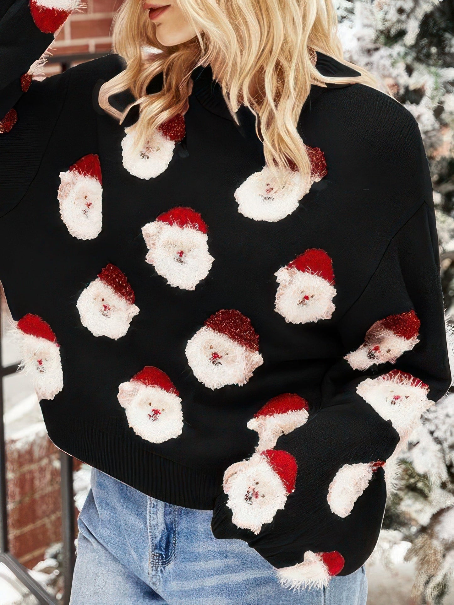 Émilienne | Pull Tricoté avec Motifs Père Noël - Style Festif et Confort