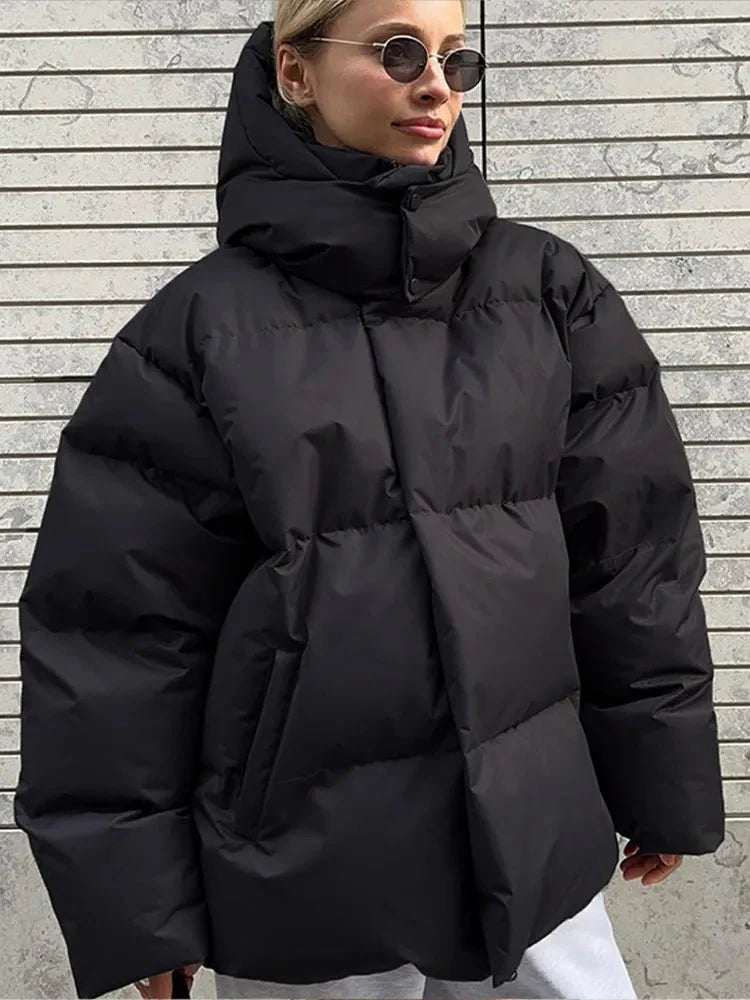 Sendrine | Manteau d'Hiver Oversized à Fermeture Éclair, Col Montant et Poches Latérales pour Femme