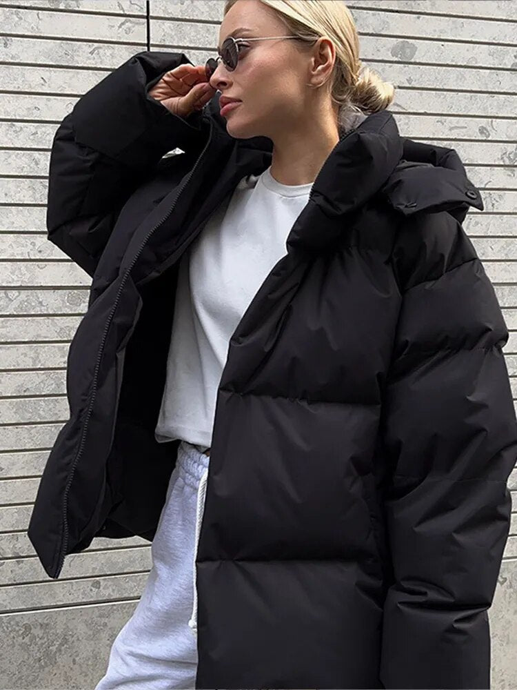 Sendrine | Manteau d'Hiver Oversized à Fermeture Éclair, Col Montant et Poches Latérales pour Femme