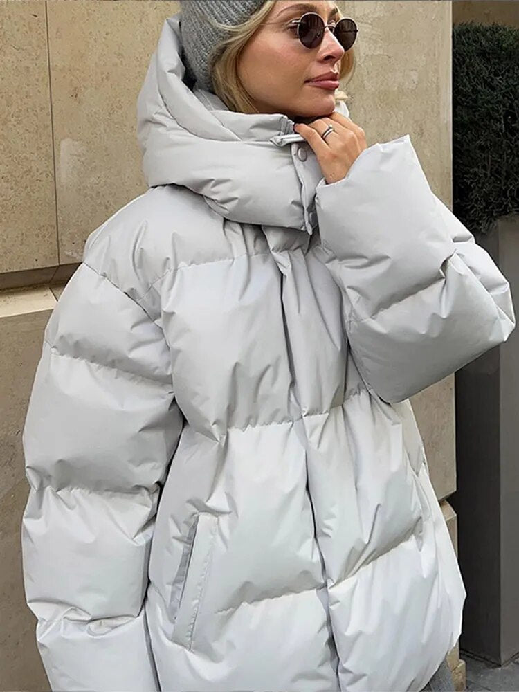 Sendrine | Manteau d'Hiver Oversized à Fermeture Éclair, Col Montant et Poches Latérales pour Femme