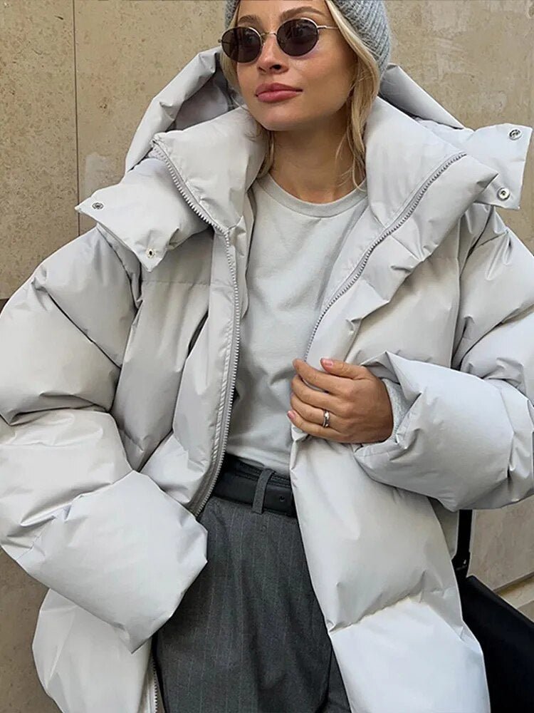 Sendrine | Manteau d'Hiver Oversized à Fermeture Éclair, Col Montant et Poches Latérales pour Femme