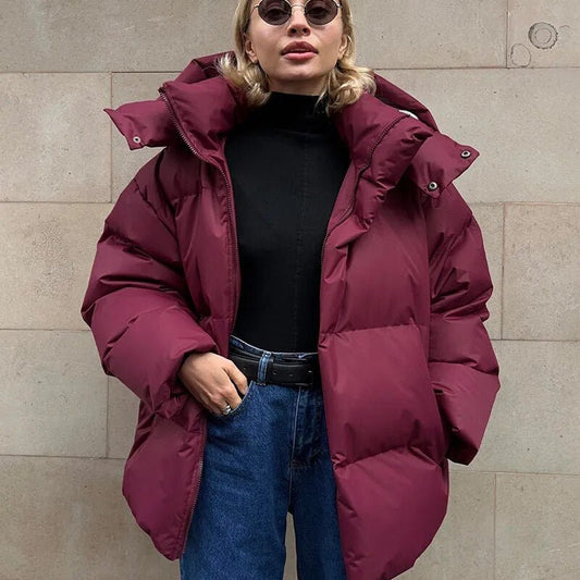 Sendrine | Manteau d'Hiver Oversized à Fermeture Éclair, Col Montant et Poches Latérales pour Femme