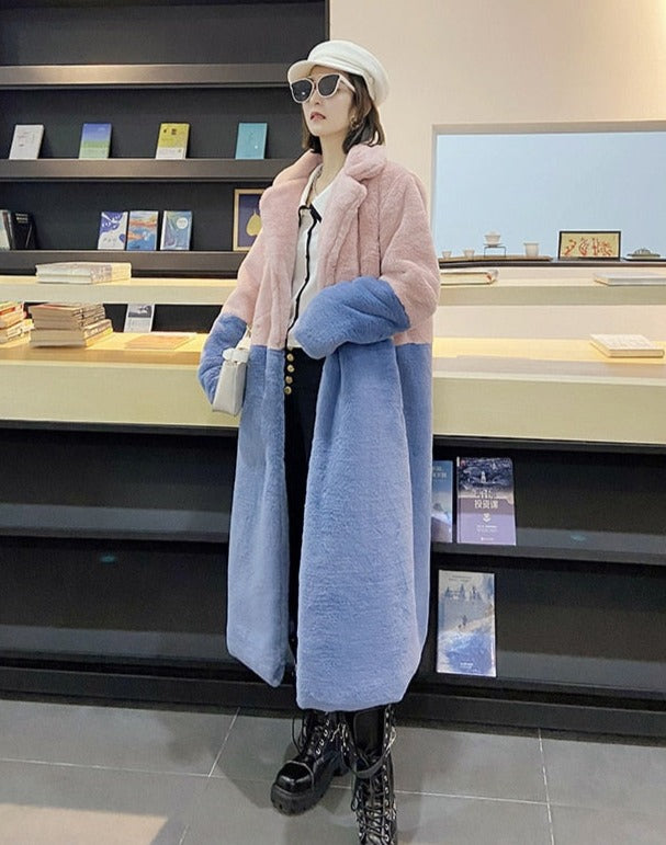 Oriella | Manteau Long en Velours Doux à Deux Tons pour Femme