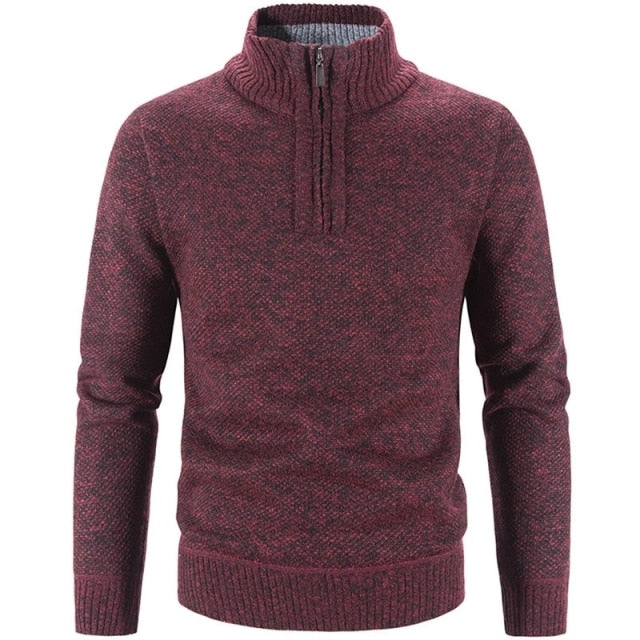 Céndric | Pull Homme à Col Montant Zippé en Couleur Unie – Décontracté et Moderne