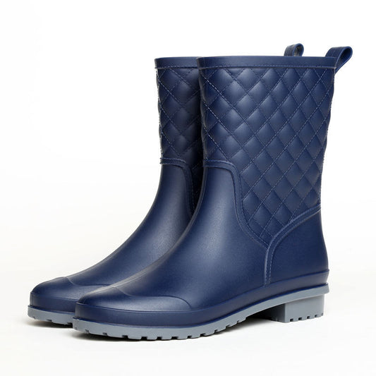 Zanessa | Bottes de Pluie en Caoutchouc Imperméables à Motif Carreaux, Mi-Mollet, Antidérapantes