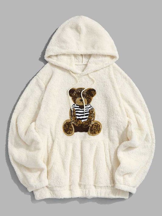 Mynora | Veste à Capuche en Peluche avec Broderie Ours en Peluche pour Femme