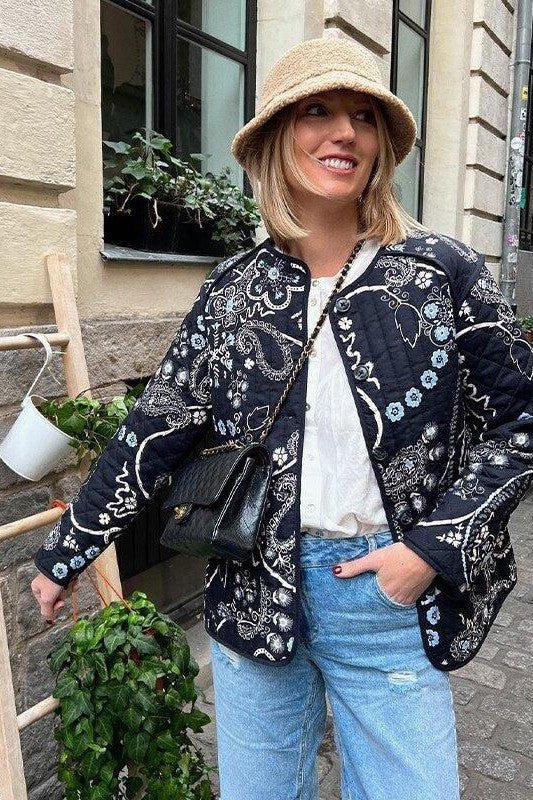 Kyliane | Veste Vintage Douce à Motifs Floraux pour Femme