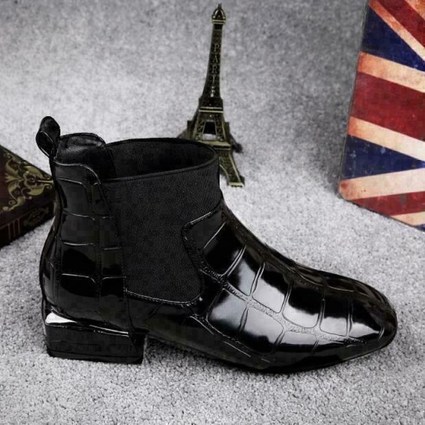 Domitille | Bottines Noires Brillantes avec Détail Chaussette et Talon Bloc