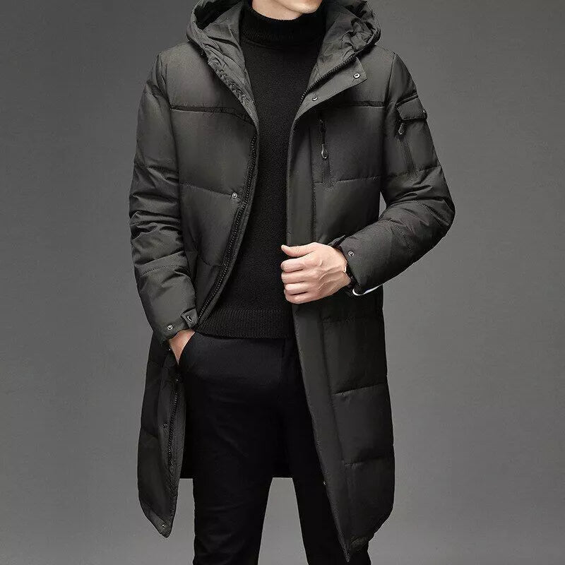 Ismaël | Manteau Long Hiver Homme Matelassé à Capuche en Fourrure, Fermeture Éclair