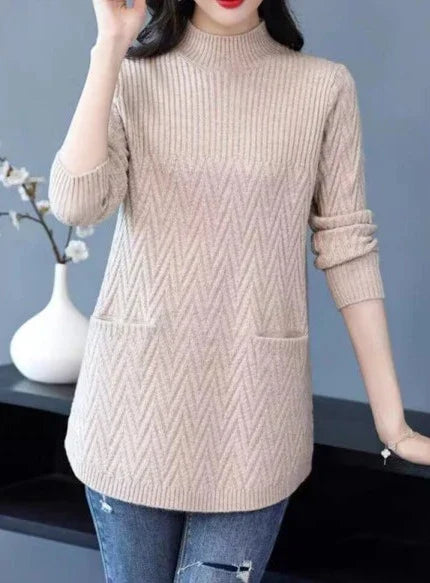 Zimelda | Pull Tricoté à Poches et Motif Zigzag Élégant