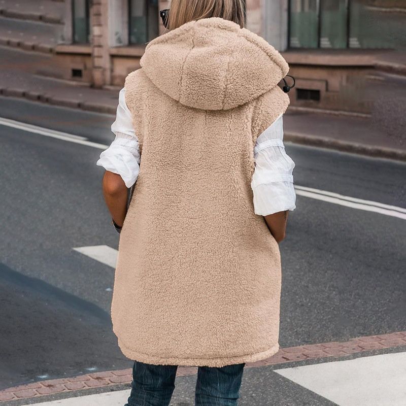 Wylowen | Gilet long réversible à capuche zippé, doublure en laine, femme