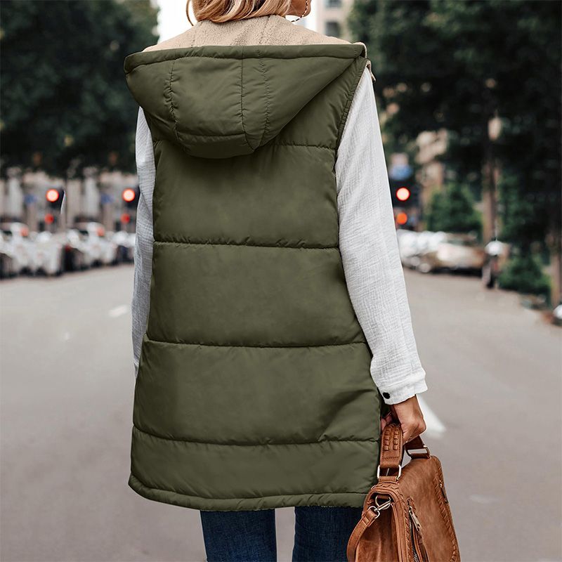 Wylowen | Gilet long réversible à capuche zippé, doublure en laine, femme