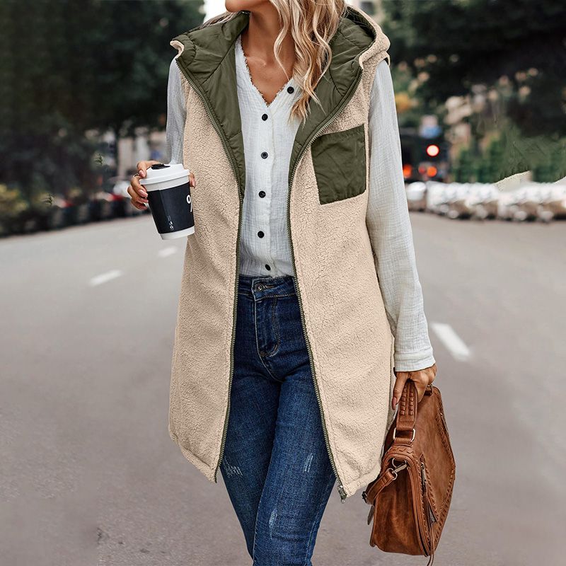 Wylowen | Gilet long réversible à capuche zippé, doublure en laine, femme