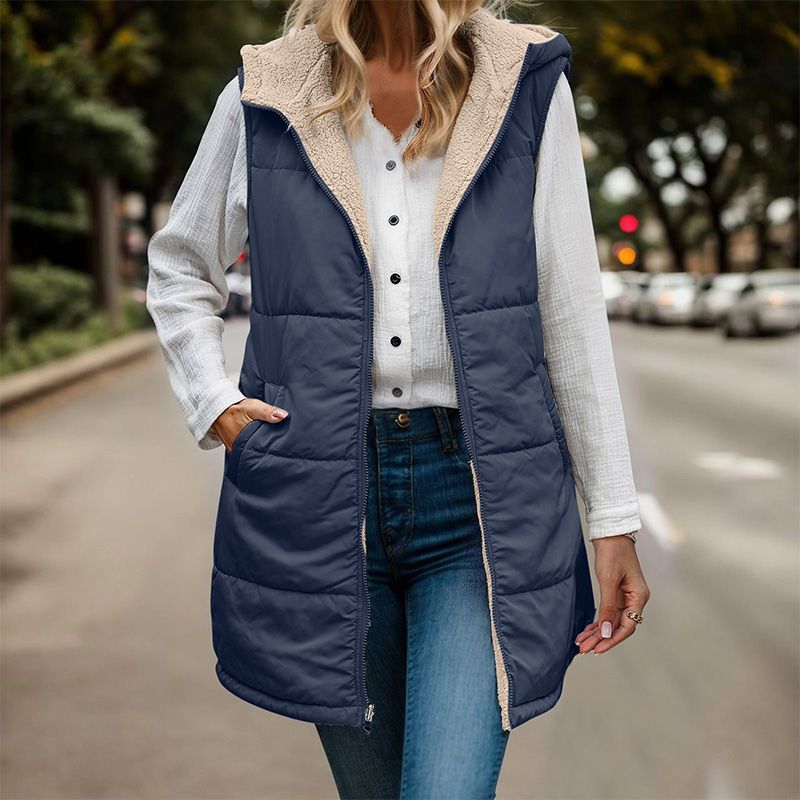 Wylowen | Gilet long réversible à capuche zippé, doublure en laine, femme