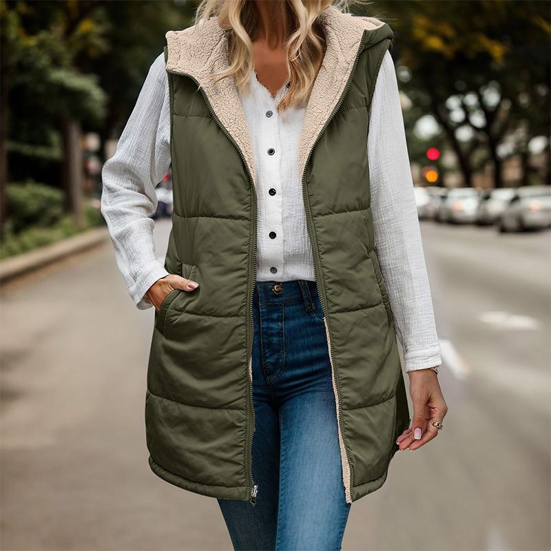 Wylowen | Gilet long réversible à capuche zippé, doublure en laine, femme